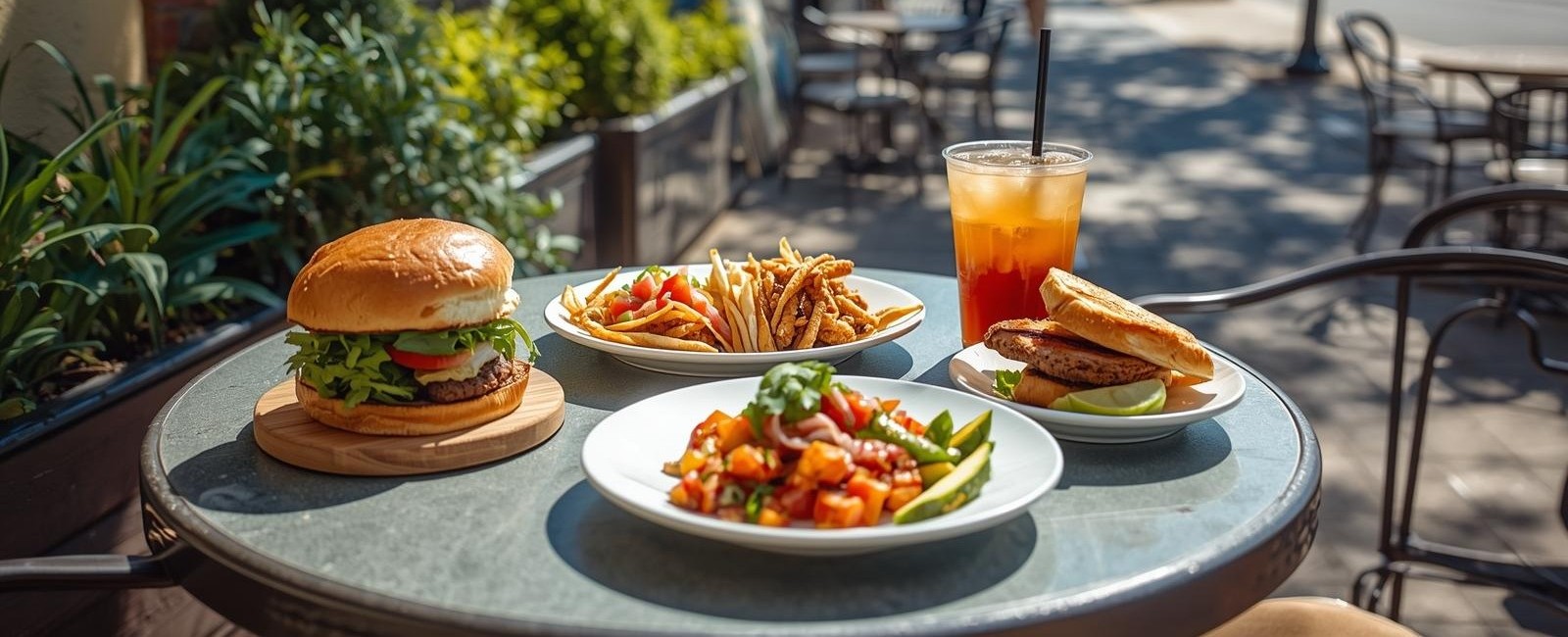 Casual lunch at a budget friendly restaurant in Napa Valley with simple plates and outdoor seating in daylight.