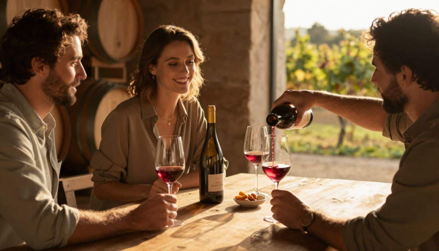 Winemaker pouring tasting at boutique Napa winery.
