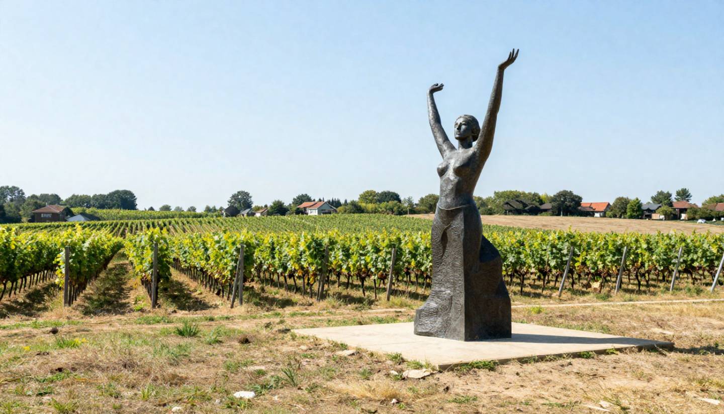 Outdoor contemporary art sculpture set among open landscape and vineyards at a Napa Valley art center, showing the blend of art and nature.