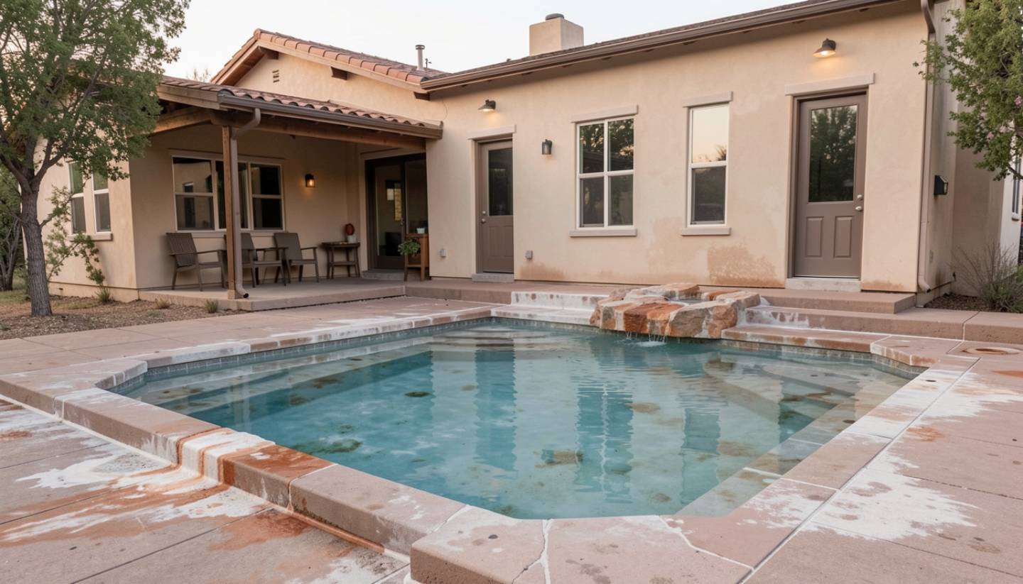 Historic Calistoga bathhouse with a simple mineral soaking pool, showcasing Napa Valley’s traditional geothermal hot spring culture without modern resort styling.
