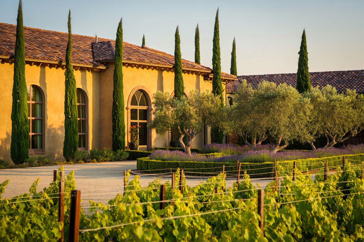 Historic bed and breakfast in Napa Valley with a Victorian-style home and landscaped gardens, reflecting traditional wine country hospitality.