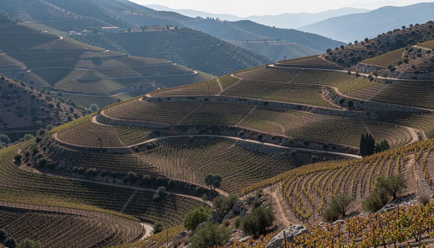 Mountain vineyard on Mount Veeder in Napa Valley with steep terrain and cooler conditions that shape structured, age-worthy wines.