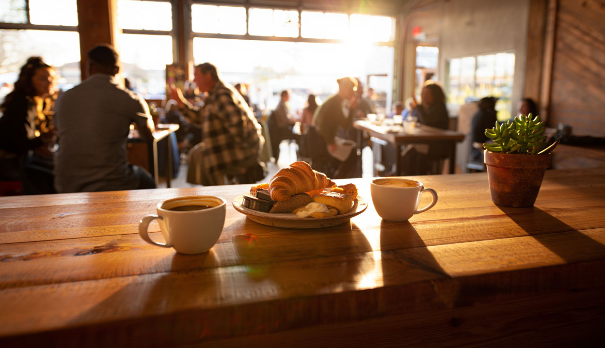 Morning coffee and pastries near downtown Napa before a day of winery visits, reflecting the relaxed pace of an affordable Napa Valley stay.
