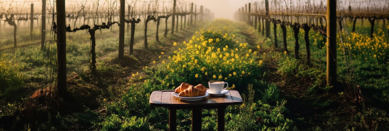 Early morning view of downtown Napa Riverfront with quiet streets and outdoor seating near popular brunch spots.