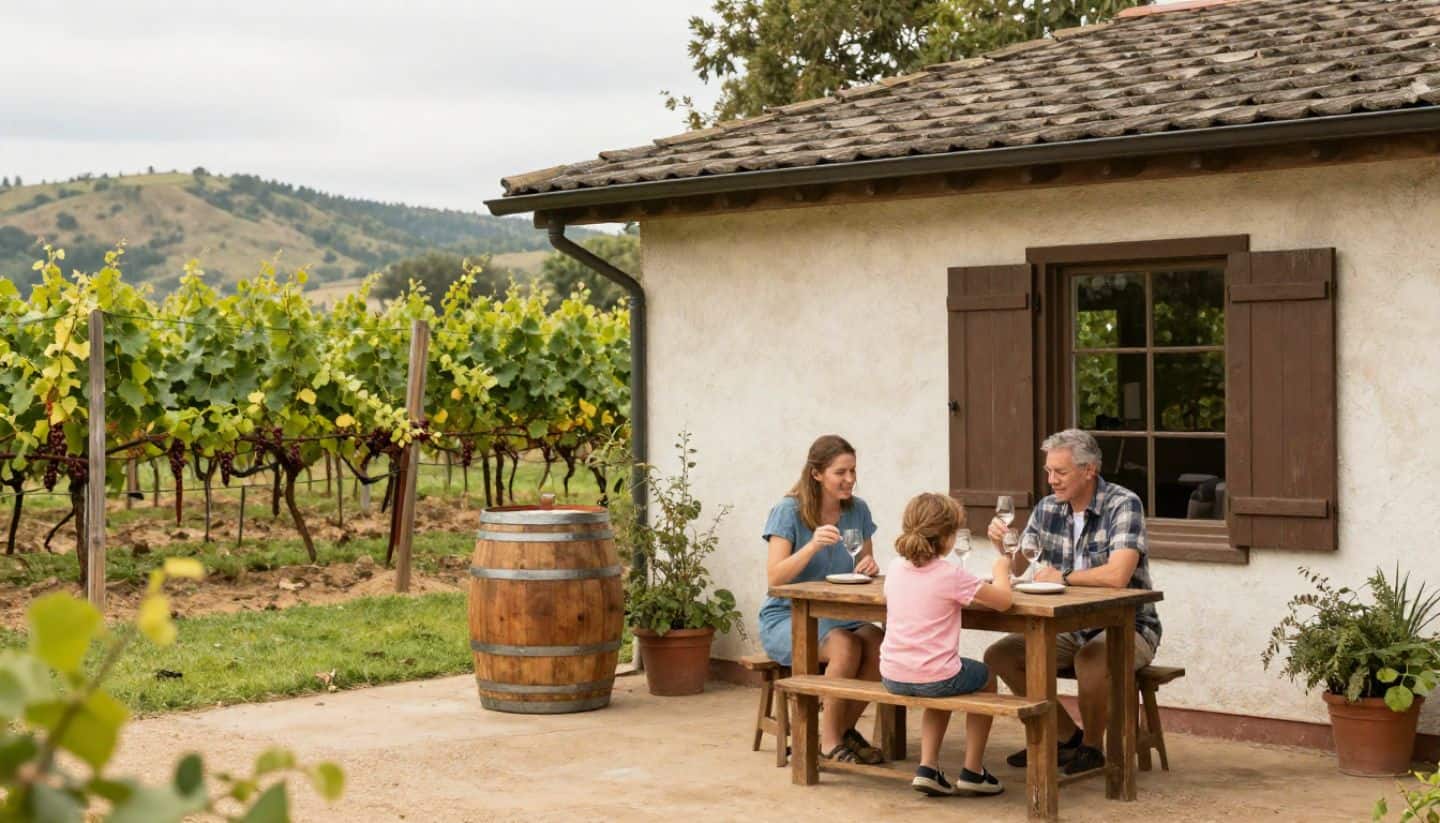 Small family-run winery courtyard tasting in Napa Valley.