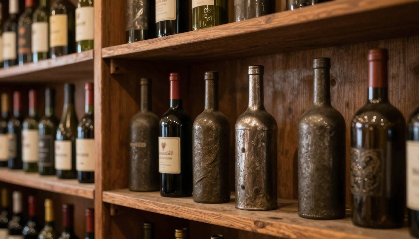 Interior of a Napa Valley antique shop with vintage books, wine tools, and aged furniture, highlighting patina and craftsmanship.