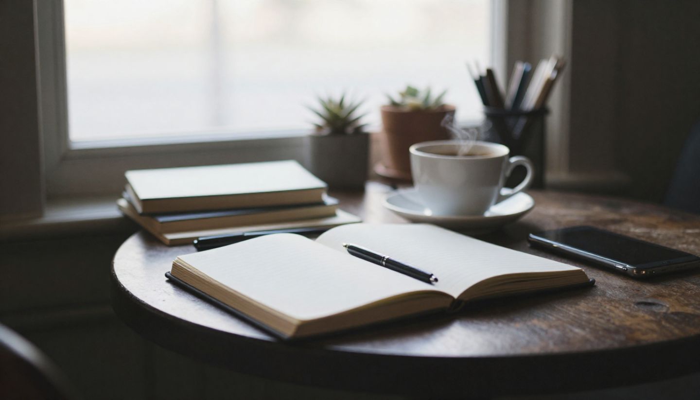 Open travel journal and coffee on a café table in Napa Valley during a quiet morning.