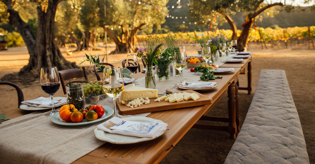 Restaurant garden in Napa Valley showing vegetables and herbs grown for farm to table cooking

