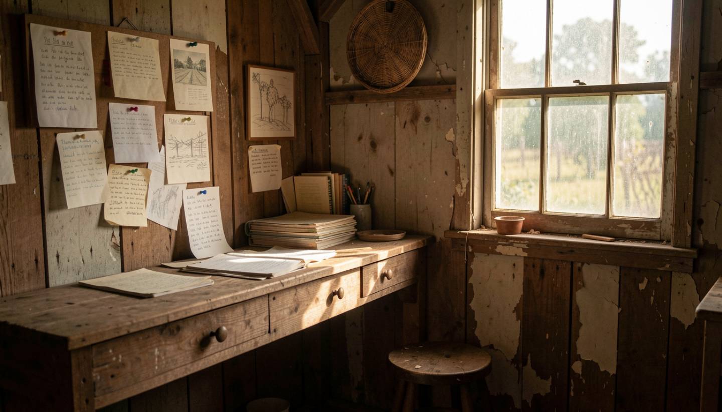 Seated outdoor wine tasting overlooking vineyard rows in Napa Valley with morning fog lifting, representing a learning focused wine experience rooted in place and conversation