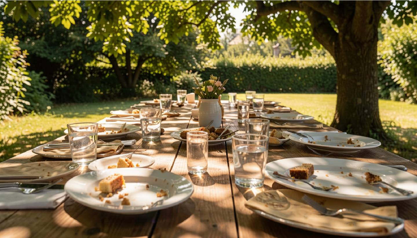 Outdoor long lunch in Napa Valley with shared plates and guests lingering at the table, highlighting a food focused itinerary centered on unhurried meals.