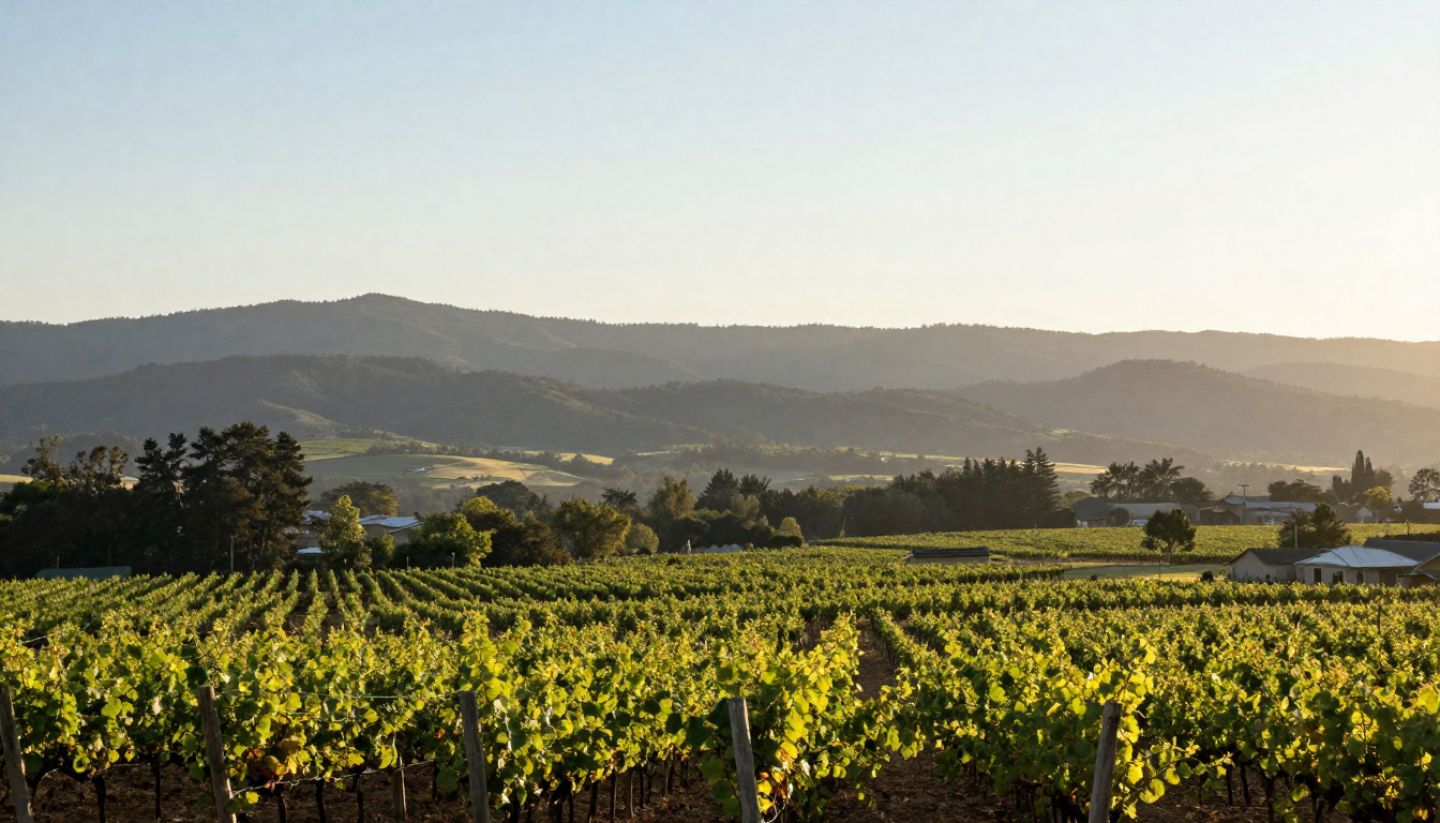 Wide view of Napa Valley vineyards with mountain ridges in the distance, representing Napa as a starting point for a multi-valley wine trip.