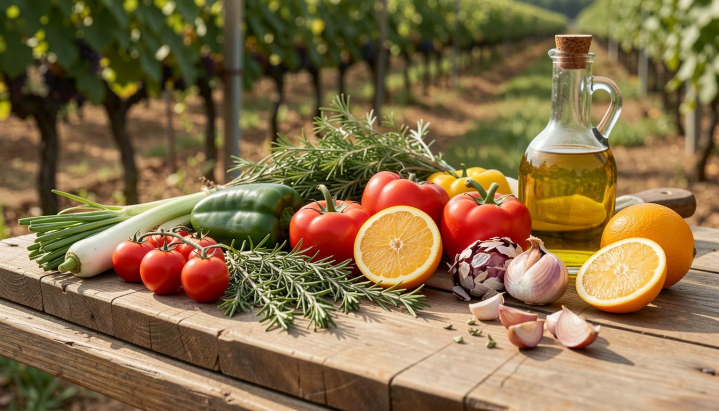 Seasonal farm produce from Napa Valley displayed on a table, highlighting local ingredients used in food-focused wine travel.