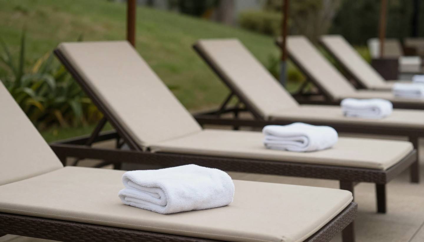 A peaceful rest area at a Napa Valley spa with lounge chairs and soft light, representing the recovery phase of a geothermal spa circuit.
