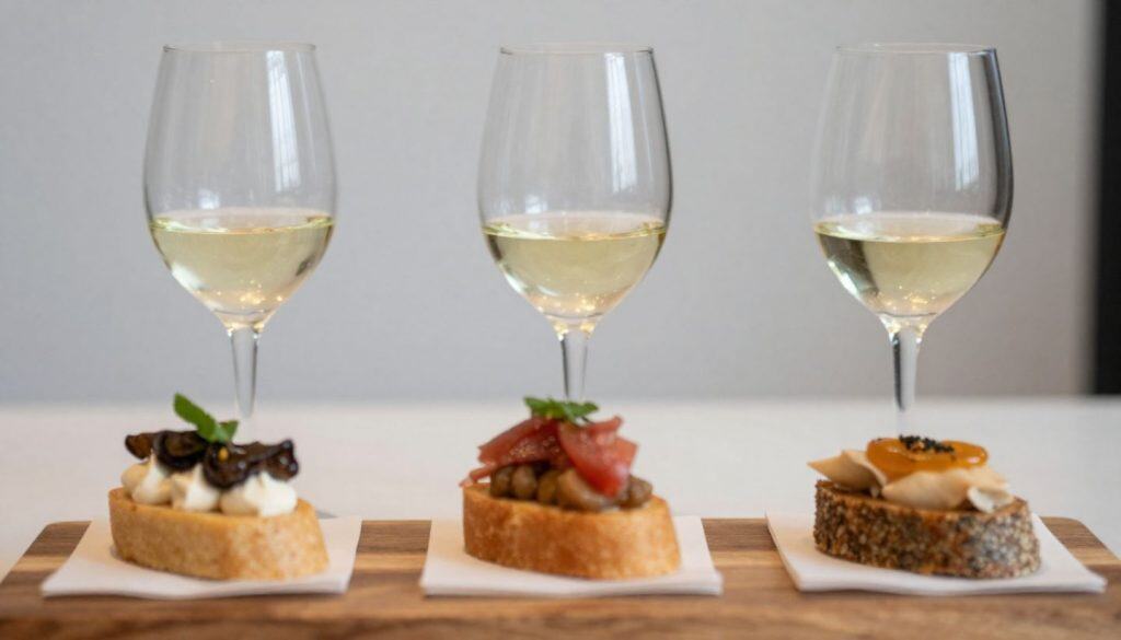 Napa wine pairing flight with curated bite-sized dishes.