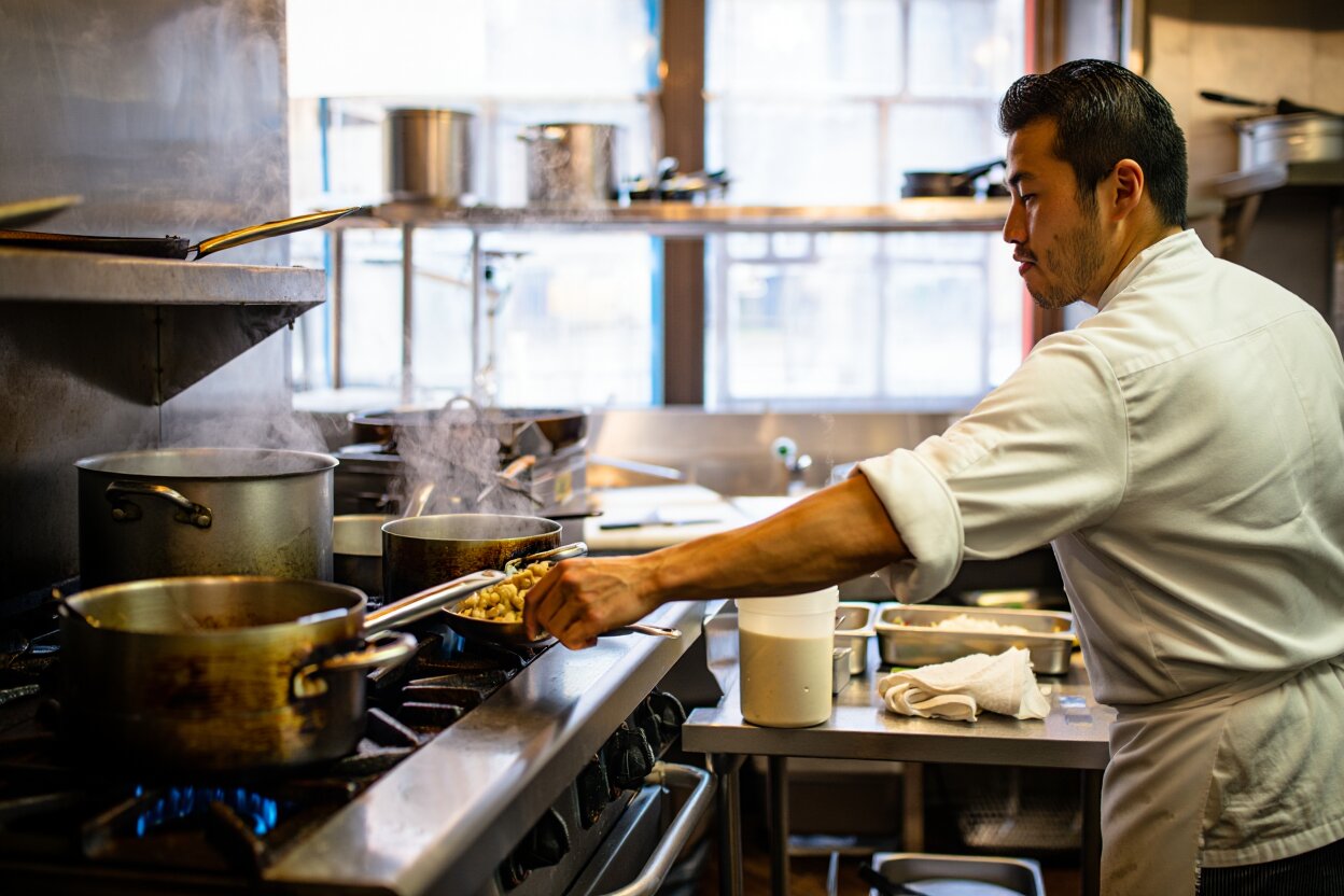 Chef cooking in a small Napa Valley kitchen known for soulful hidden gem restaurant experiences
