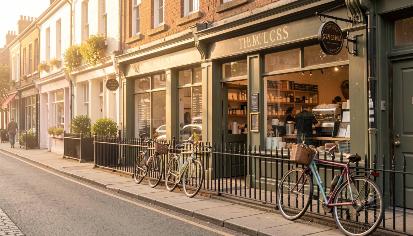 Quiet morning street in Yountville, Napa Valley, with a small café opening and empty sidewalks, representing local daily life before tourist crowds arrive