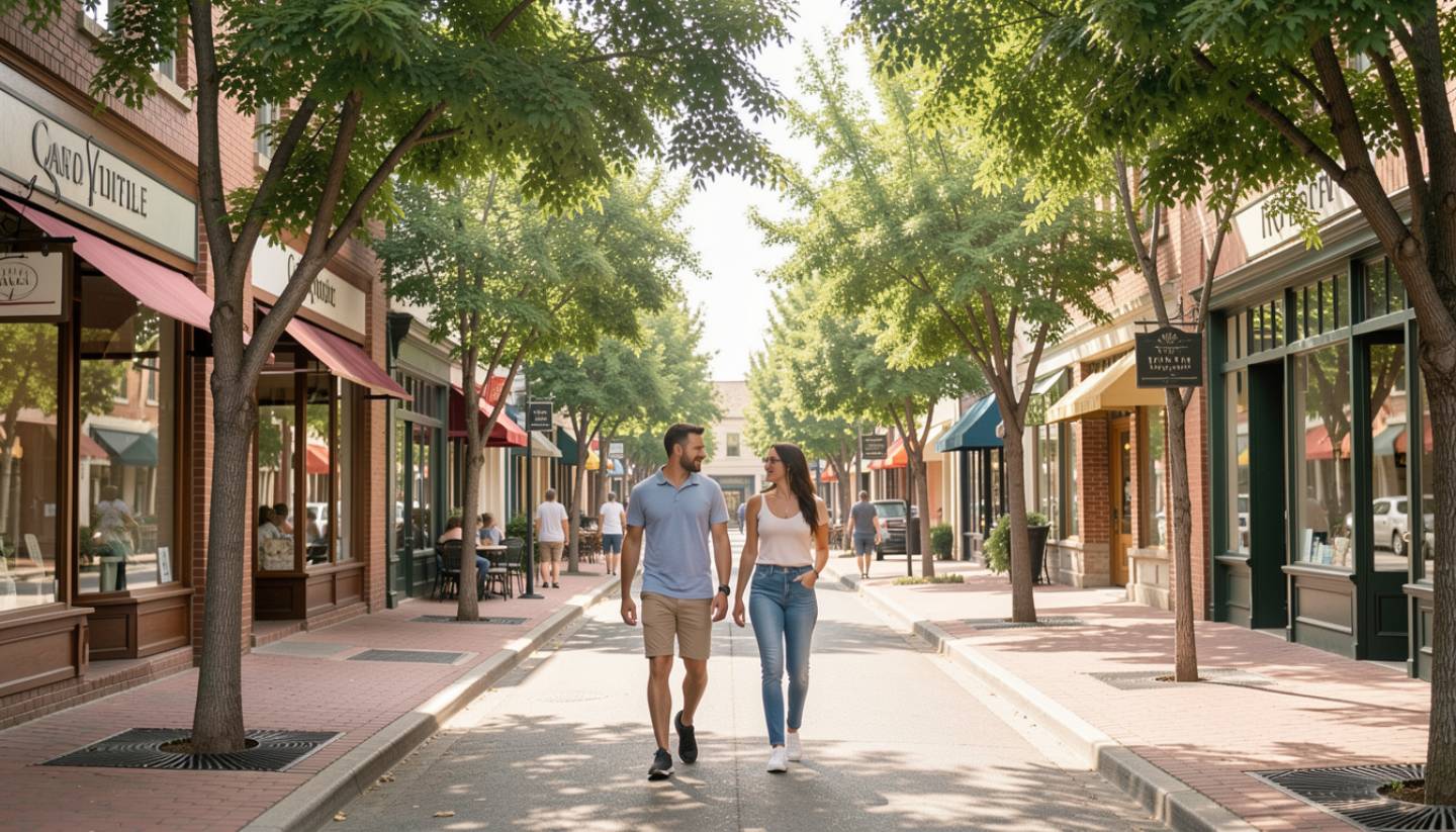 Visitors walking through the town of Yountville in Napa Valley on a relaxed weekend morning.