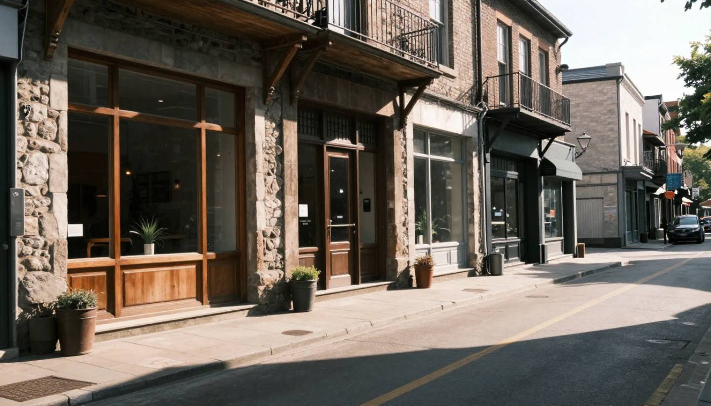 Historic buildings along Main Street in St. Helena, Napa Valley, showing early stone architecture and a calm, small-town atmosphere.