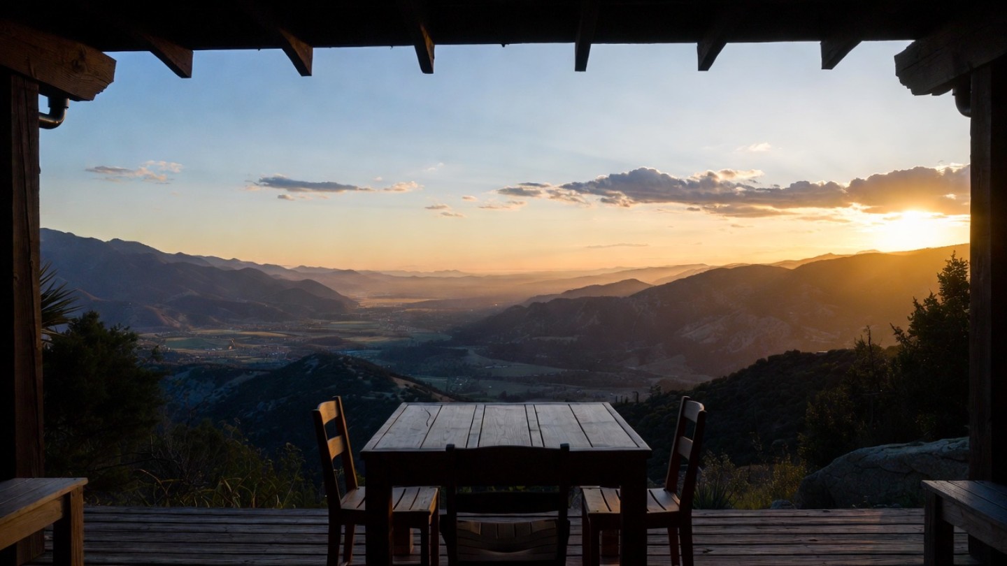 An open-air tasting patio in Napa Valley with 360-degree mountain views, designed for relaxation and reconnecting with nature.