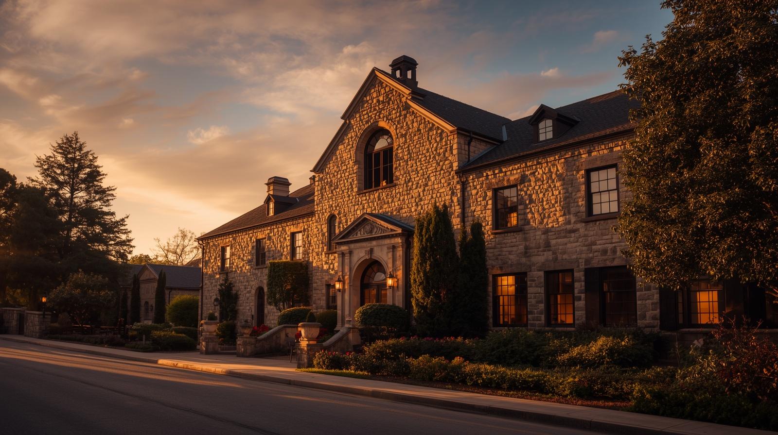 Historic stone winery in St. Helena Napa Valley along Silverado Trail built in the 1800s and preserved as part of Napa Valley wine history.
