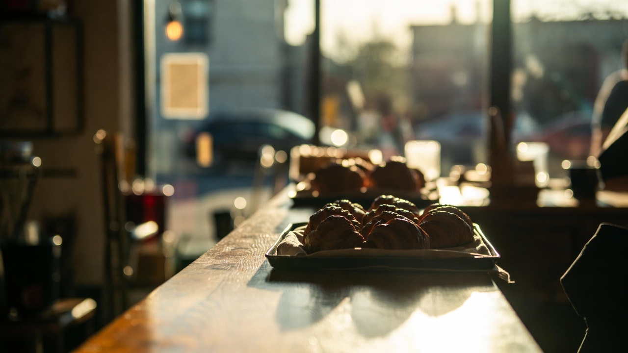 Fresh pastries displayed in a Napa Valley bakery during early morning hours, showing a quiet bakery stop that pairs with coffee routes for East Bay travelers.