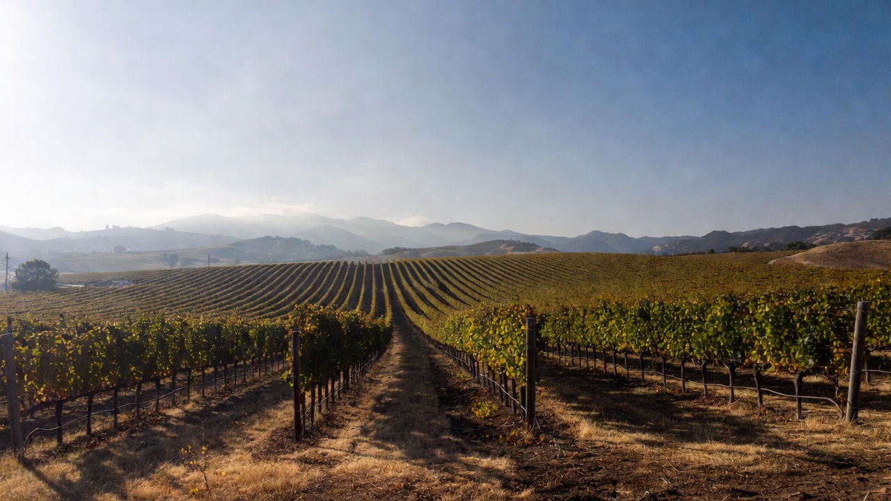 Late morning view of Napa Valley vineyards in Rutherford with soft light and vine rows, creating a calm setting for reading and book club retreats.