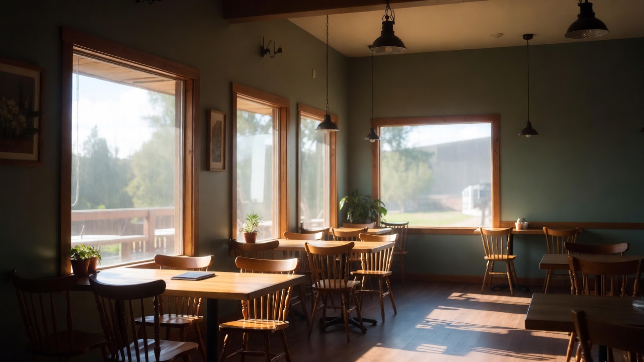  Natural light inside a downtown Napa cafe on a quiet weekday morning, with tables suitable for remote work and a calm, unhurried atmosphere.
