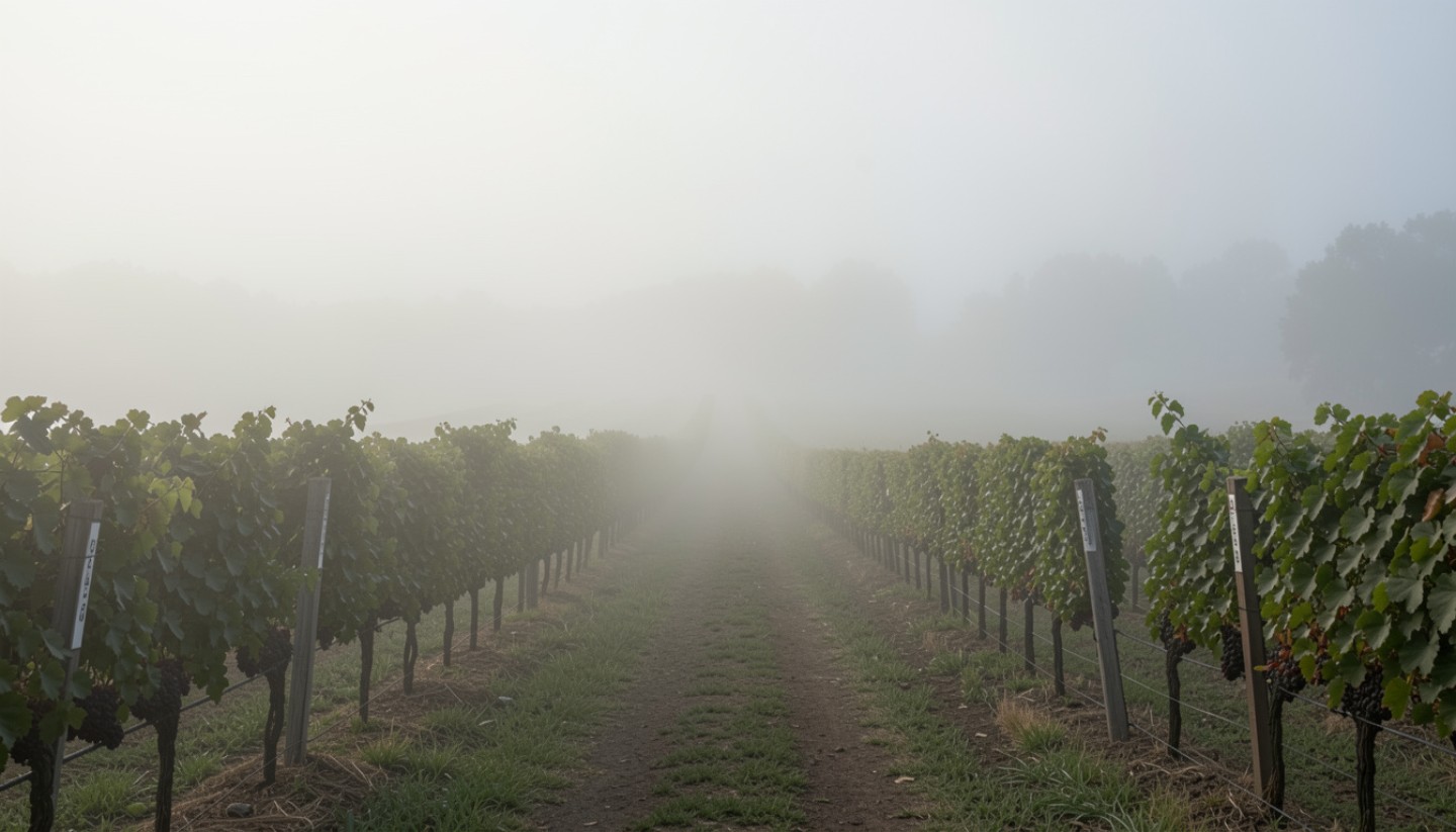 Morning fog over vineyard rows in Napa Valley, representing reflection, recalibration, and quiet clarity during a career pivot.