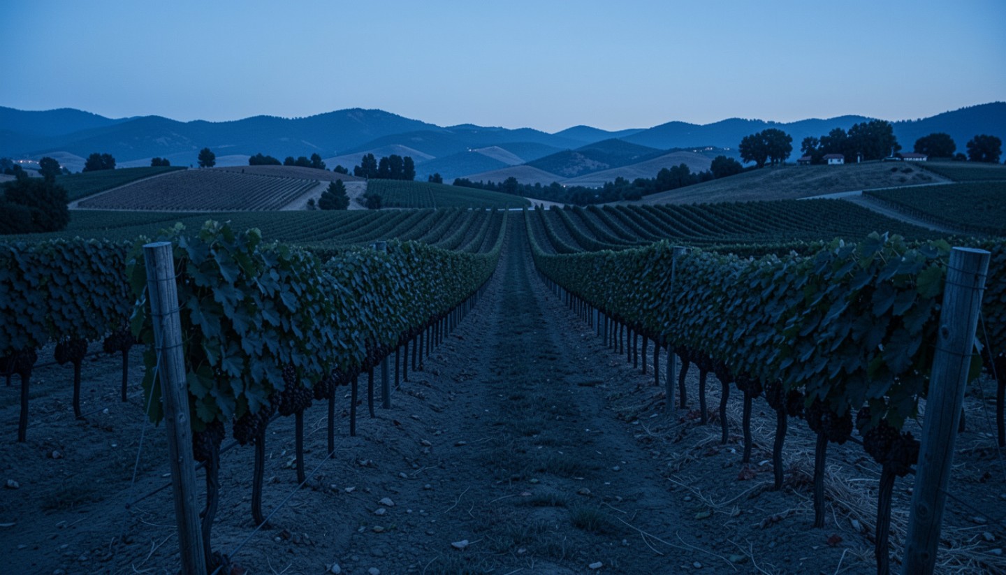 Soft evening light over Napa Valley vineyard rows, illustrating slow travel, emotional grounding, and a gentle return to balance after a difficult season.