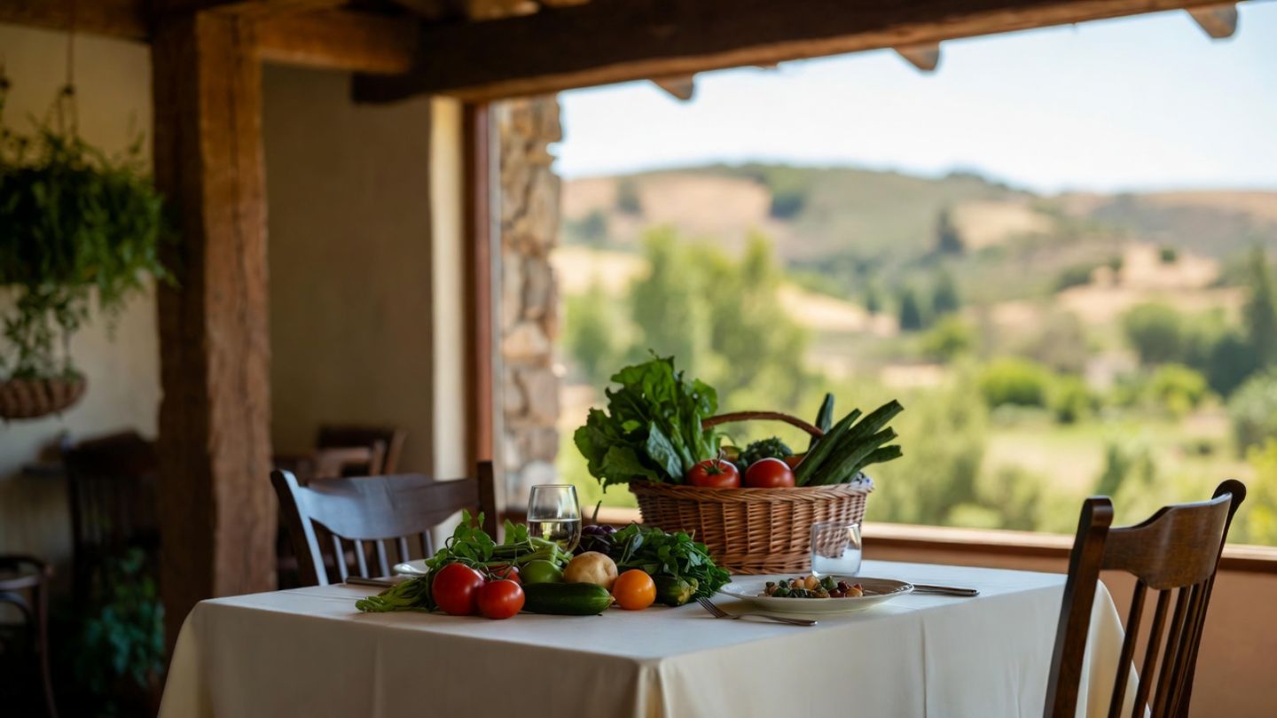 Seasonal farm to table meal in Napa Valley featuring locally sourced ingredients, representing sustainable dining and values driven travel experiences.