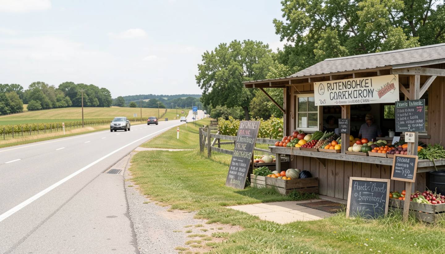 Local farm stand along a Napa Valley road offering seasonal produce, highlighting the close connection between agriculture, food writing, and culinary travel.