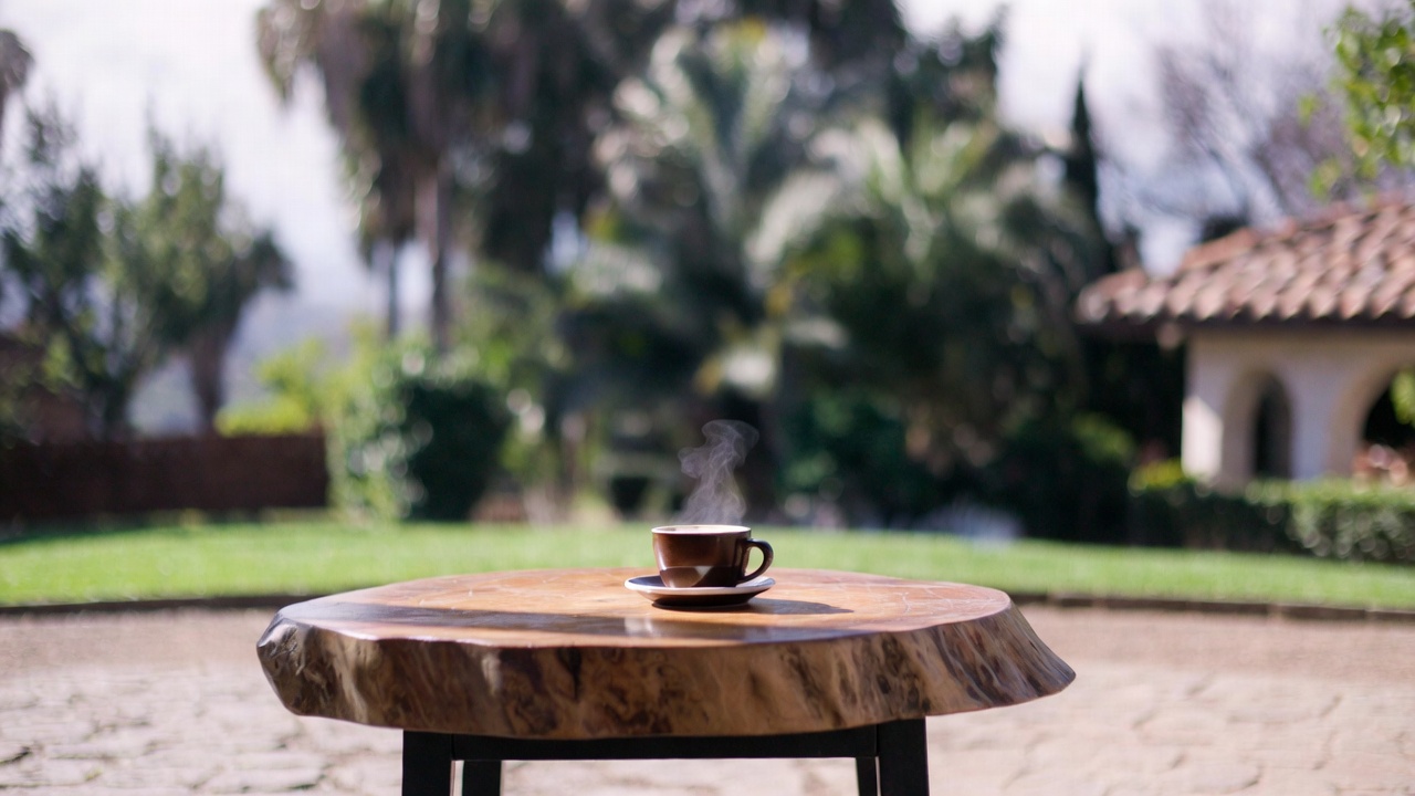  Quiet morning cafe table in Napa Valley with a single cup of coffee and soft light, representing low stimulation and mindful travel.
