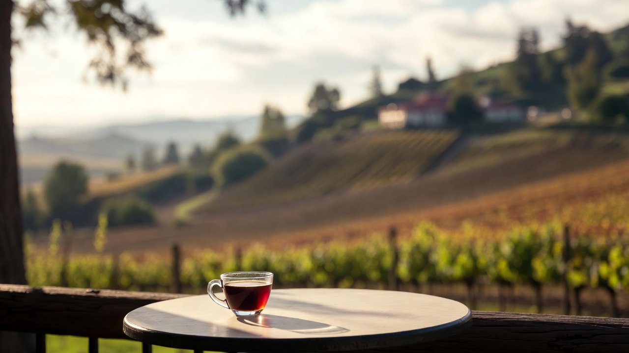 Quiet morning table in Napa Valley with a cup of coffee and soft natural light, representing a reflective and restorative travel moment.

