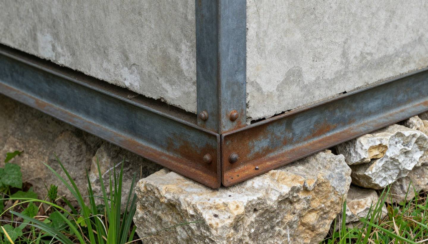 Close-up of Napa Valley winery architecture showing stone, concrete, and weathered steel materials blending into the landscape.