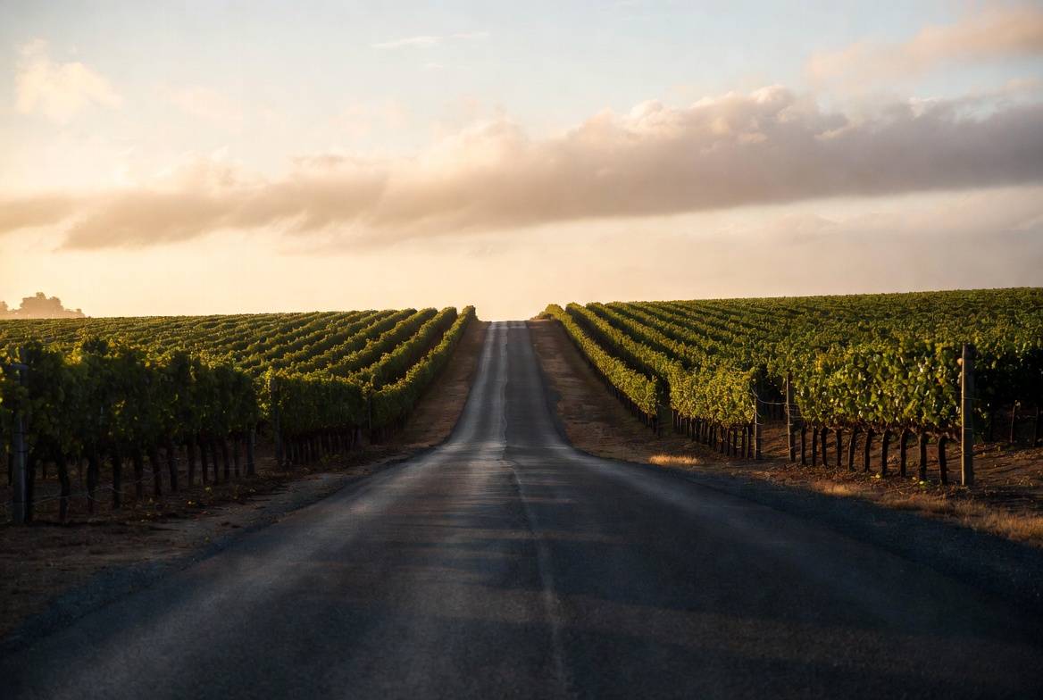 Scenic drive along Silverado Trail in Napa Valley with vineyards and hills, often part of a repeat family tradition trip.