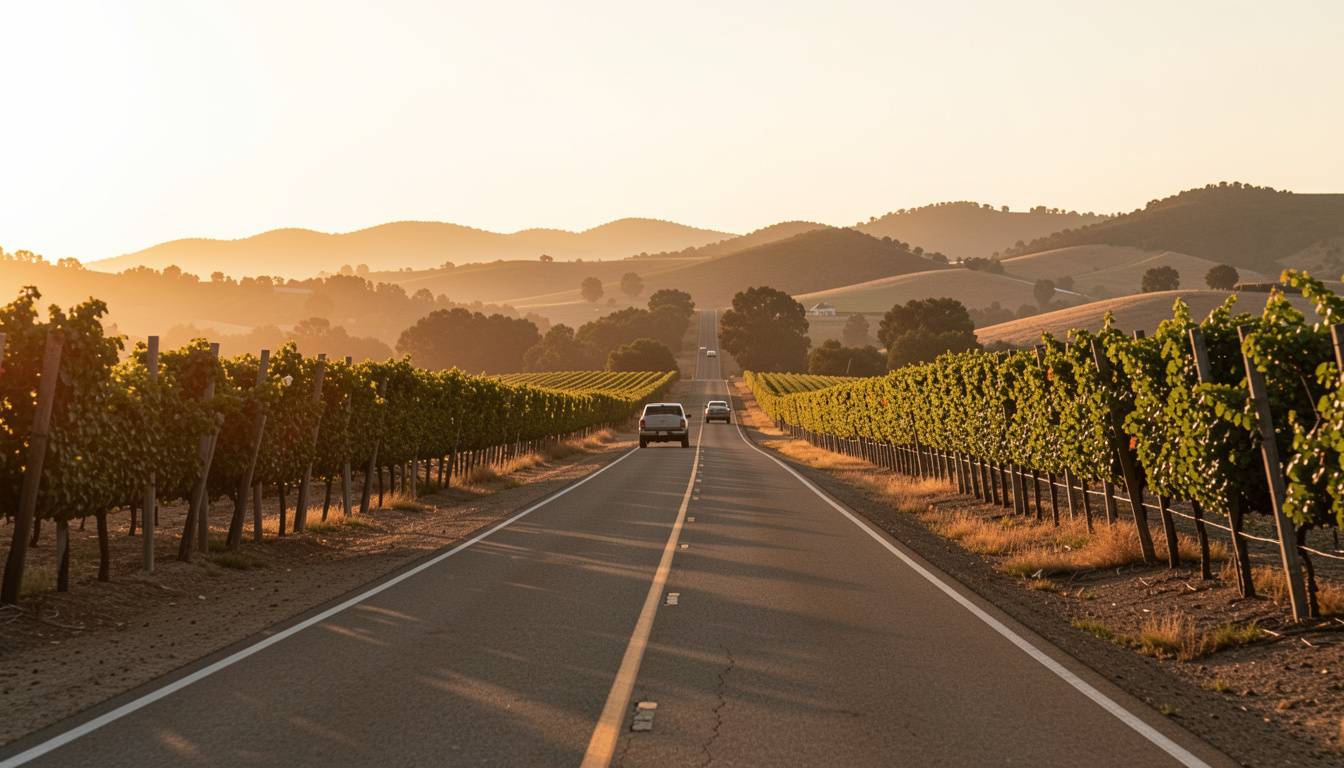 Scenic drive along Silverado Trail in Napa Valley, often chosen for reflective travel during a graduation celebration trip.