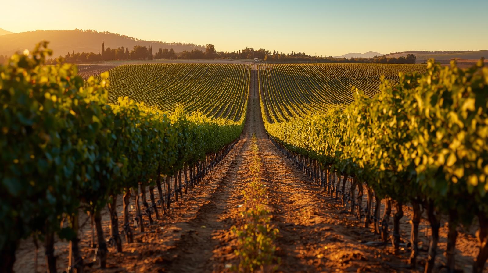 Uninterrupted vineyard rows along Silverado Trail in Napa Valley illustrating land protected under the Napa Agricultural Preserve.
