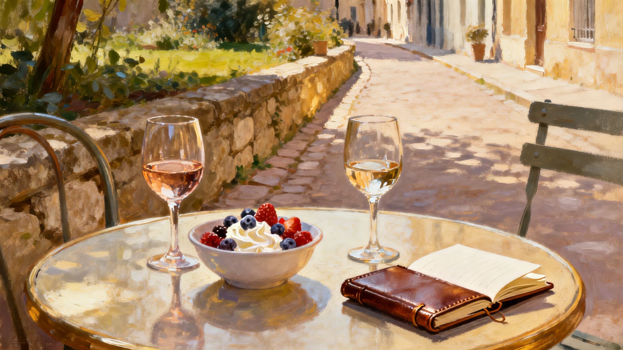  An outdoor bistro table for two in Yountville, Napa Valley, showing a couple’s quiet dinner ritual during a tradition focused getaway.

